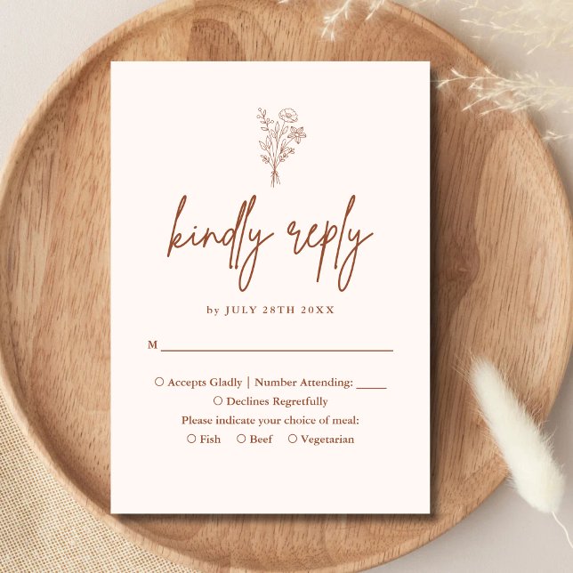 Cartão RSVP Botânicos Minimalistas Boho Terracota Casamento (Boho minimalist terracotta botanical RSVP card adds warm charm while simplifying guest responses)
