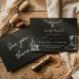 Cartão RSVP Botas Country Western Rústico Deserto Casamento