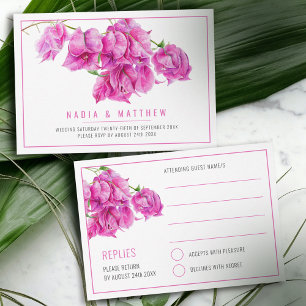 Cartão RSVP Bougainvillea d'água cor rosa casamento branco ros