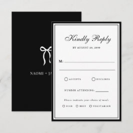 Cartão RSVP Bow Classic Old Money Black & White Wedding