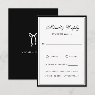 Cartão RSVP Bow Classic Old Money Black & White Wedding