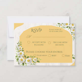 Cartão RSVP Branco Amarelo Boho Floral
