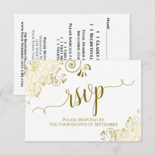 Cartão RSVP Branco com Casamento Elegante de Lace Dourado