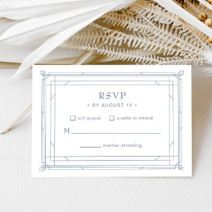 Cartão RSVP Branco e Azul Poeirento Atemporal Casamento Form
