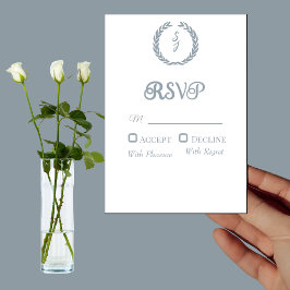 Cartão RSVP Branco Monograma Azul Dusty Wreath
