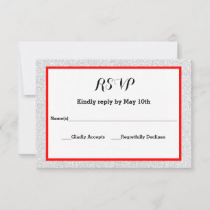 Cartão RSVP Brilho Branco e Quadro Vermelho - Placa de Respost