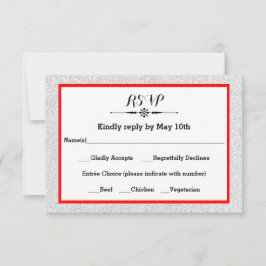 Cartão RSVP Brilho branco e quadros vermelhos - Placa de respo