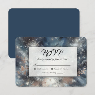 Cartão RSVP Brilho da Meia-Noite de Inverno Celestial Casament