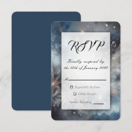 Cartão RSVP Brilho da Meia-Noite de Inverno Celestial Casament