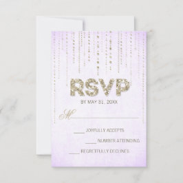Cartão RSVP Brilho Dourado e Roxo