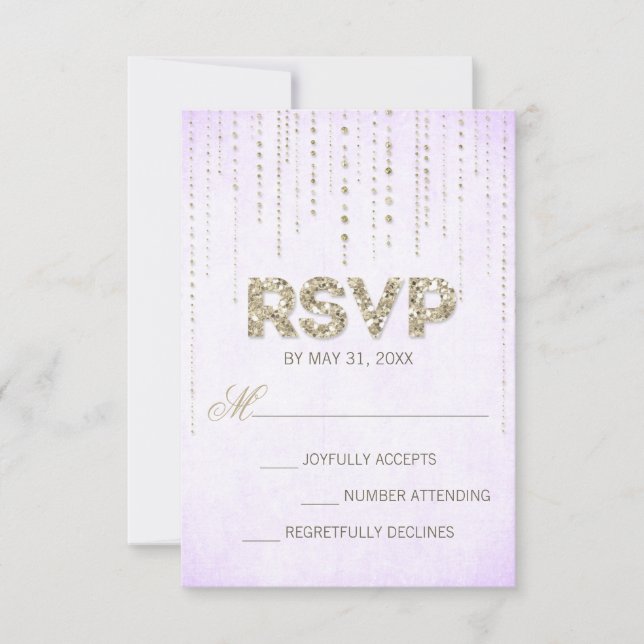 Cartão RSVP Brilho Dourado e Roxo (Frente)