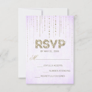 Cartão RSVP Brilho Dourado e Roxo