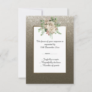 CARTÃO RSVP BRONZE METÁLICO GLITTER FLORAL BRANCO PERSONALIZAD