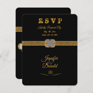 Cartão RSVP Brooch Dourado negro elegante