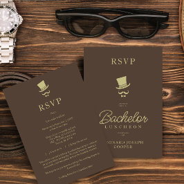 Cartão RSVP Brown Gold Chic Funny Gentleman Bachelor Luncheon