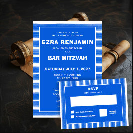 Cartão RSVP Brushstrokes Gira Bar Personalizado Azul Bat Mitzv