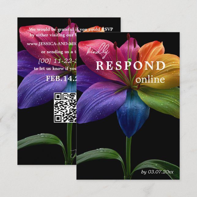 Cartão RSVP 🌈 Budget Respond online (Frente/Verso)