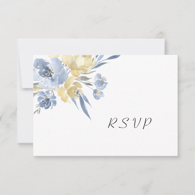 Cartão RSVP Buffet de Casamento Floral de Dusty Blue (Frente)