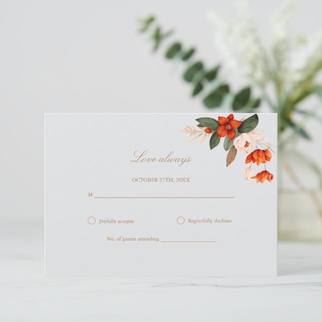 Cartão RSVP Buquê de Boho com flores de noiva Casamento (Em pé/Frente)