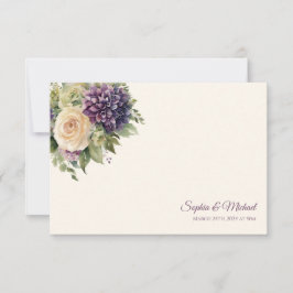 Cartão RSVP Buquê De Flor Púrpura A Aquarela- Casamento