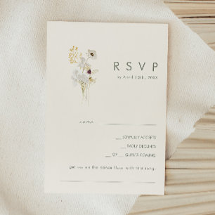 Cartão RSVP Buquê de flor selvagem   Pedido de música marfim
