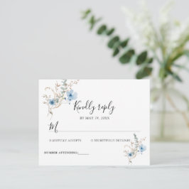 Cartão RSVP buquê de flores aquarela azul empoeirado rústico