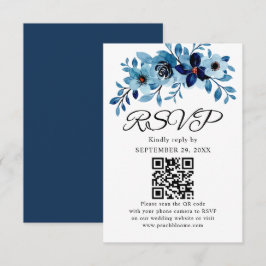Cartão RSVP Buquê de Flores em Aquarela Azul Empoeirado Elegan