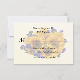 Cartão RSVP Buquê de Girassóis e Statice Roxa