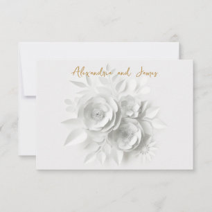 Cartão RSVP buquê de rosas brancas de casamento
