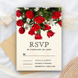 Cartão RSVP Buquê de Rosas Vermelhas Românticas Casamento