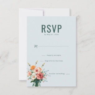 Cartão RSVP Buquê Floral de Hortelã Elegante