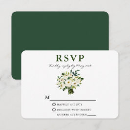 Cartão RSVP Buquê Floral Verde de Aquarela Verde