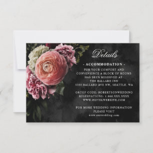 Cartão RSVP Buquê Rosa Romântico e Moody em Detalhes Pretos