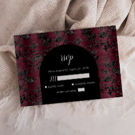 Cartão RSVP Burgundy Black Damask Arch Dark Moody Wedk