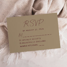 Cartão RSVP Burgundy Caligrafia Casamento Dourado