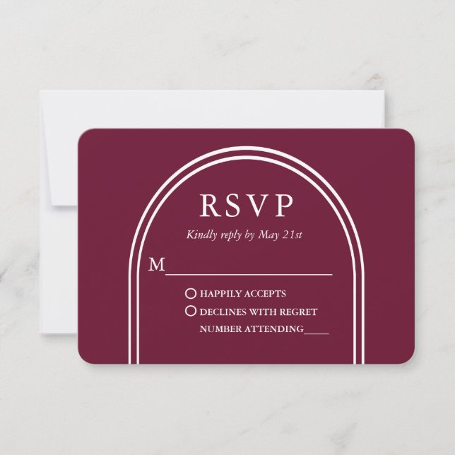Cartão RSVP Burgundy de Casamento de Na moda Moderno (Frente)