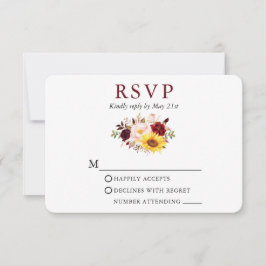 Cartão RSVP Burgundy De Casamento Floral Mistura De Aquarelas