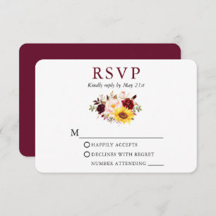 Cartão RSVP Burgundy De Casamento Floral Mistura De Aquarelas