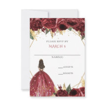 Burgundy Dourado Floral Princesa Quinceanera