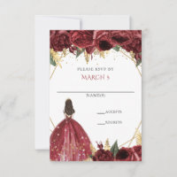 Burgundy Dourado Floral Princesa Quinceanera
