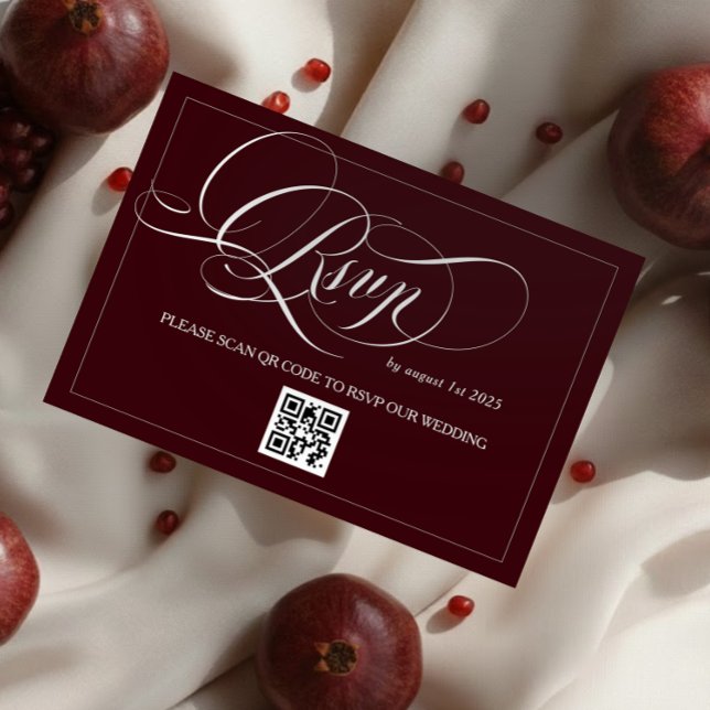 Cartão RSVP Burgundy Elegant Calligraphy Wedding (Criador carregado)