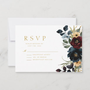 Cartão RSVP Burgundy Floral Blooms & Greenery Casamento