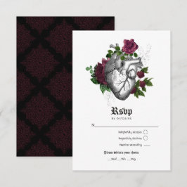Cartão RSVP Burgundy Floral Gothic Wedding