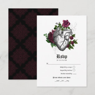 Cartão RSVP Burgundy Floral Gothic Wedding