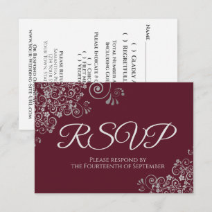 Cartão RSVP Burgundy Maroon com Casamento Elegante de rendas p