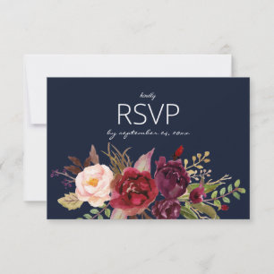 Cartão RSVP Burgundy Marsala Blush com Marinho de Refeição