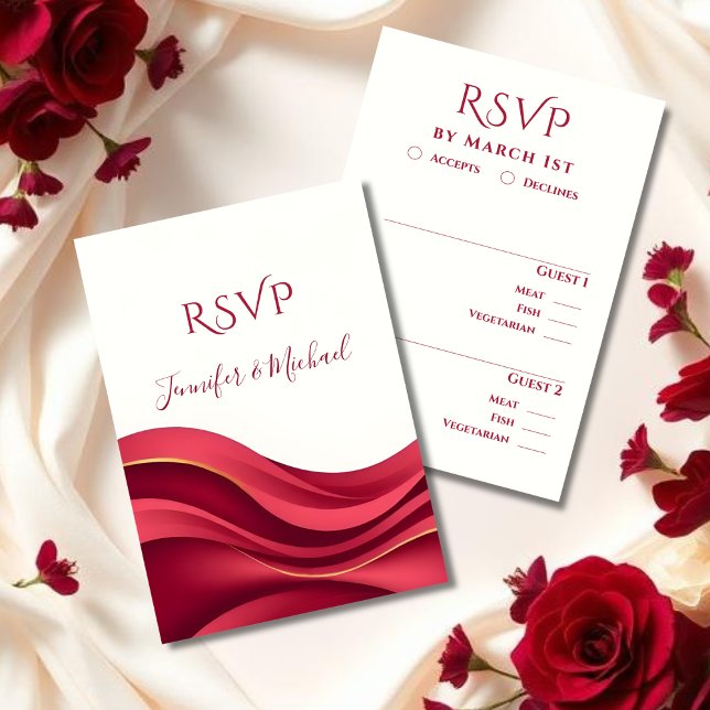 Cartão RSVP Burgundy Modern Wedding  (Burgundy Wedding  RSVP Card with Meal Options)