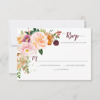 Cartão RSVP Burgundy Saffron Blush Buquê de Canto Mauve