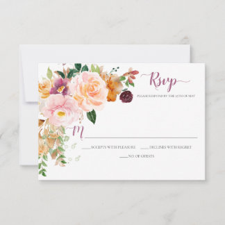 Cartão RSVP Burgundy Saffron Blush Buquê de Canto Russo Mauve