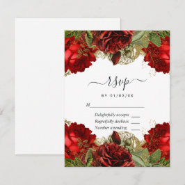 Cartão RSVP Burgundy Vermelho e Dourado Rosas Antigas Quinceañ